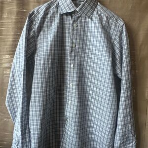 Eton Blue Casual Button Down Shirt with Classic Grid Pattern